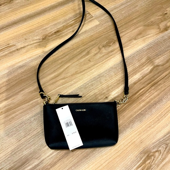 New With Tags Calvin Klein Saffiano Leather Black Satchel Bag.100